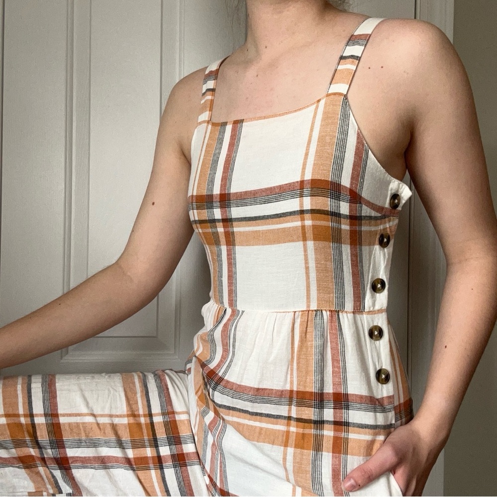 AEO Linen Plaid Jumpsuit *Capri length
